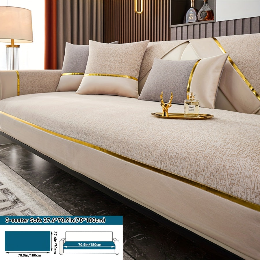Chenille Sofa Cover for 1-4 Seater Nordic Style Gold Accents Non-Slip Washable