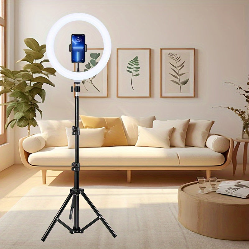 13 dyuymli LED halqa chiroqi jonli efir, fotografiya, video konferensiya uchun portativ, USB bilan quvvatlanadigan, sozlanadigan balandlik