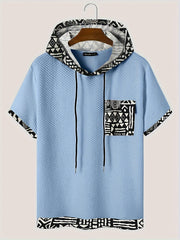 Men's Plus Size Casual Hooded T-Shirt with Geometric Print Lightweight Polyester Gray