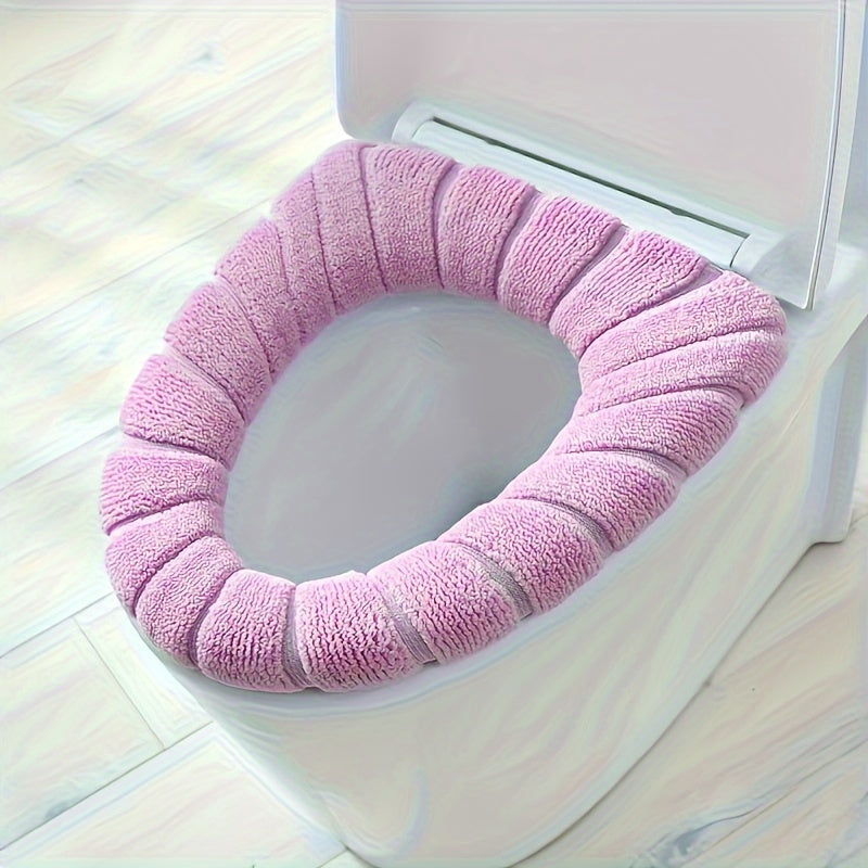 Set of 5 Plush Linen Toilet Seat Covers with Removable Cushioned Protectors and Contrasting Handles
