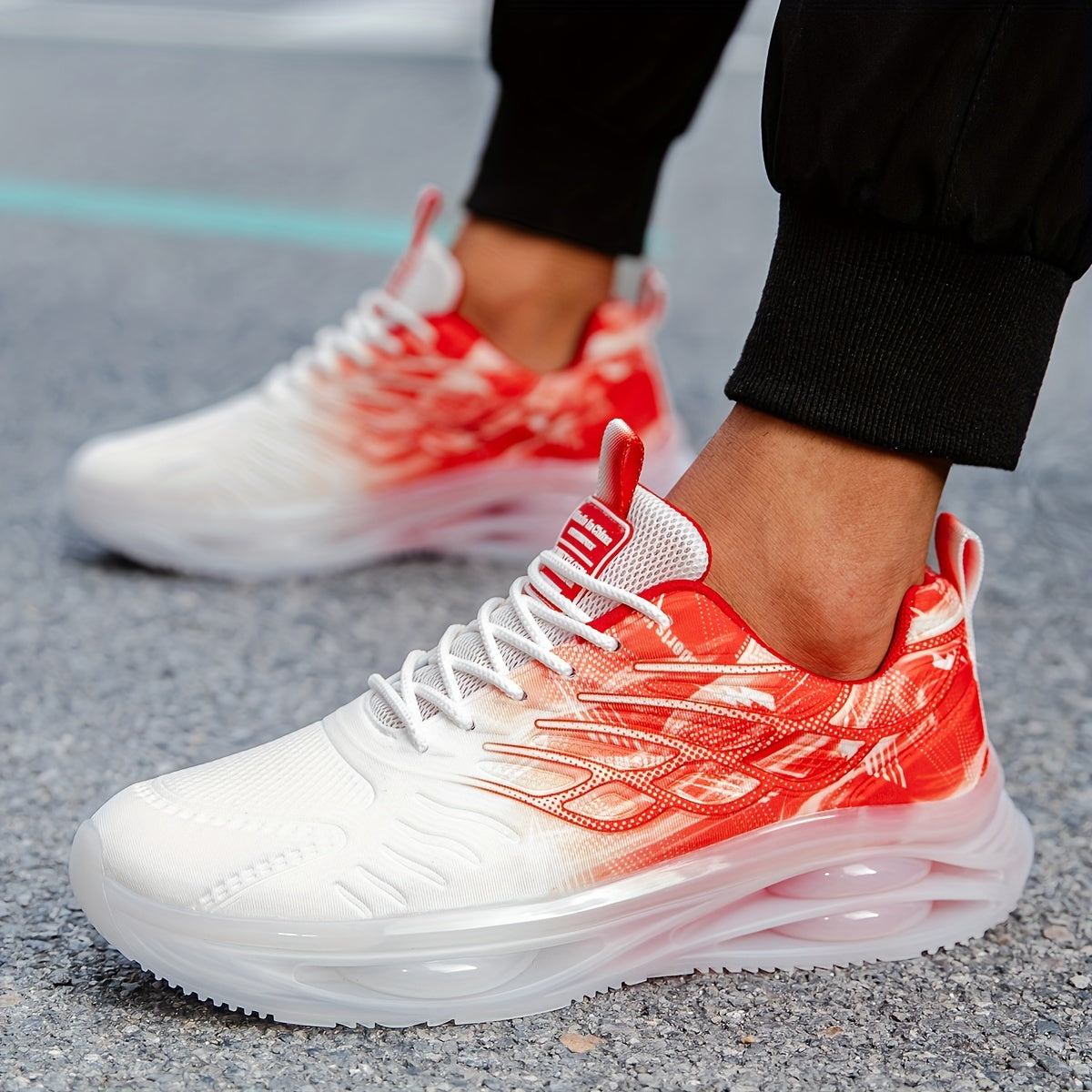 Men's Air Cushion Sneakers with Wing Pattern Non-Slip Lace-Up Casual Sports All-Season