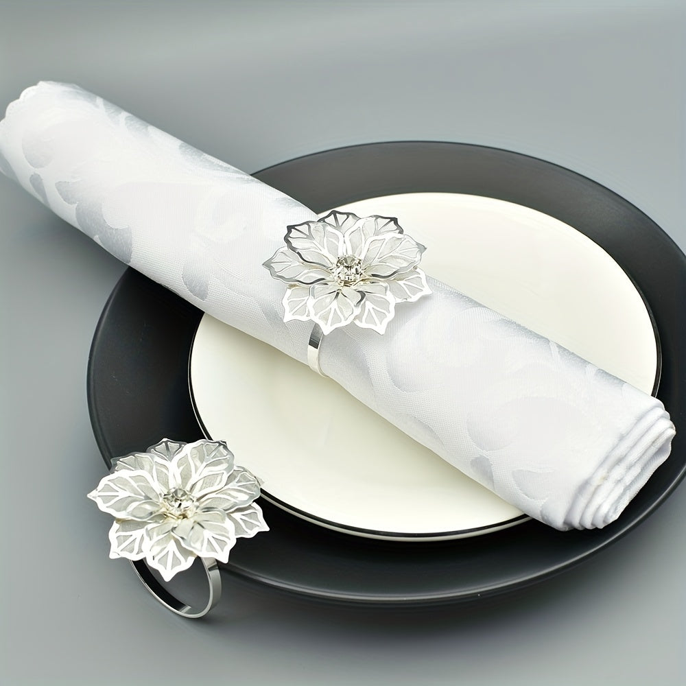 Set of 6 Silver Flower Napkin Rings for Dinner Table Decor