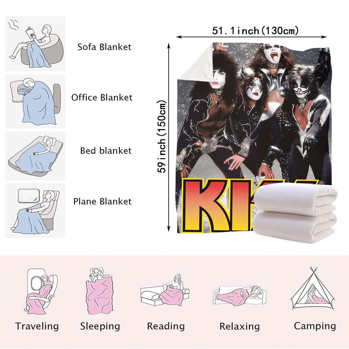 Rock Band Throw Blanket Knitted Polyester Red Yellow Gradient Lightweight Bed Cover