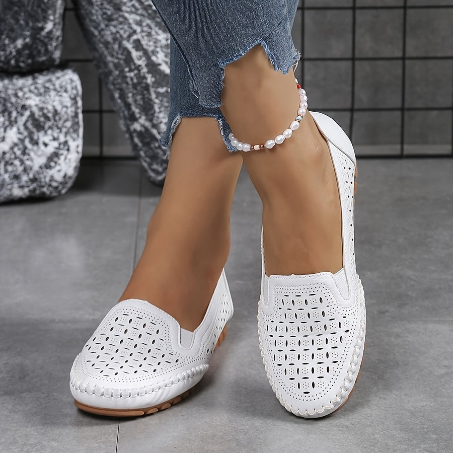 Women's Slip-On Loafers Breathable PU Casual Shoes All-Season White
