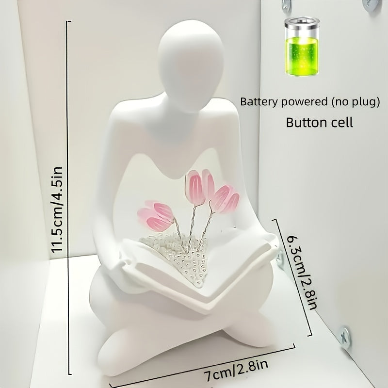Abstract Human Figure Tulip LED Night Light with Adjustable Brightness Battery-Powered Desk Decor