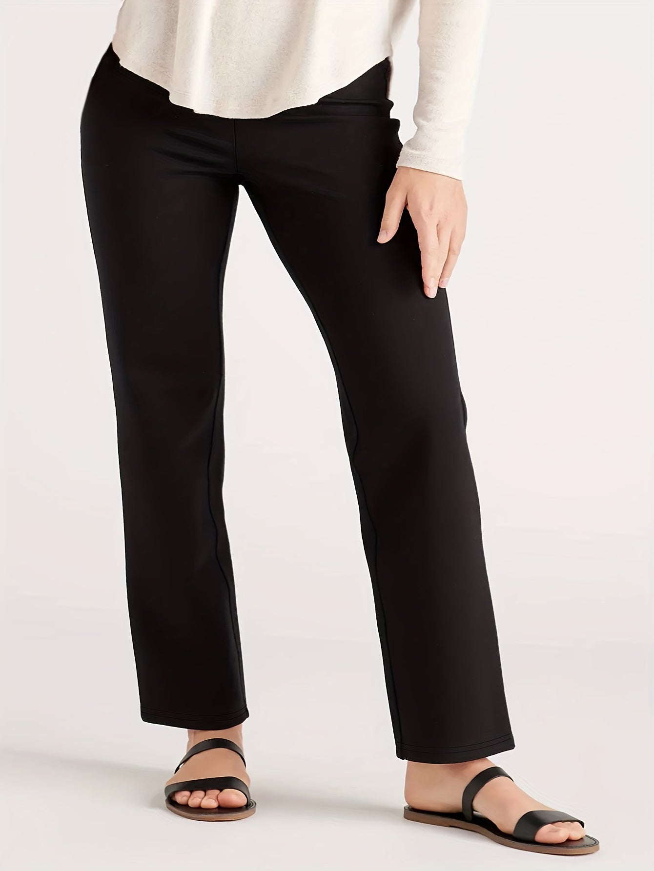 Women's Plus Size Stretch Straight Leg Pants Mid-Stretch Solid Color Trousers