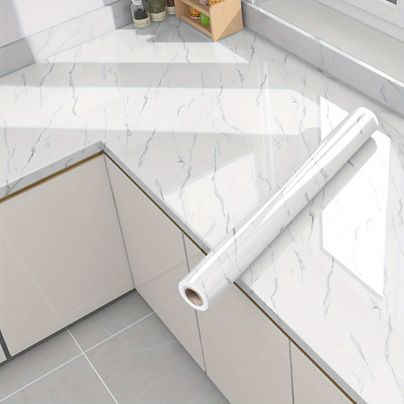 Peel and Stick Marble Pattern Wallpaper Roll for Furniture and Kitchen Walls Waterproof Drawer Liner