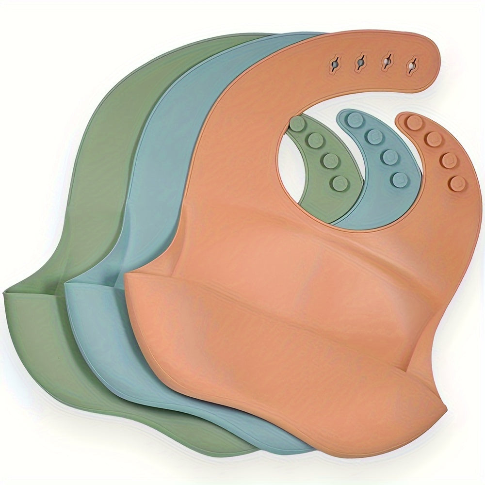 Baby Silicone Bibs Solid Colors Waterproof Adjustable Soft BPA-Free Food Catcher