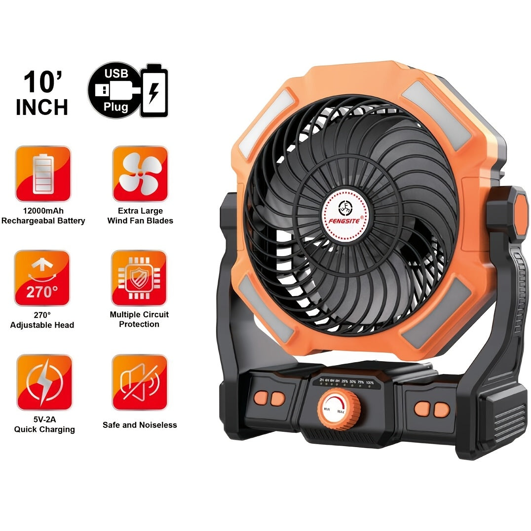 Qayta tiklanadigan portativ ventilyator LED chiroq bilan, yuqori shamol, USB orqali zaryadlash, sayohat, baliq ovlash, ichki foydalanish uchun osib qo‘yish mumkin