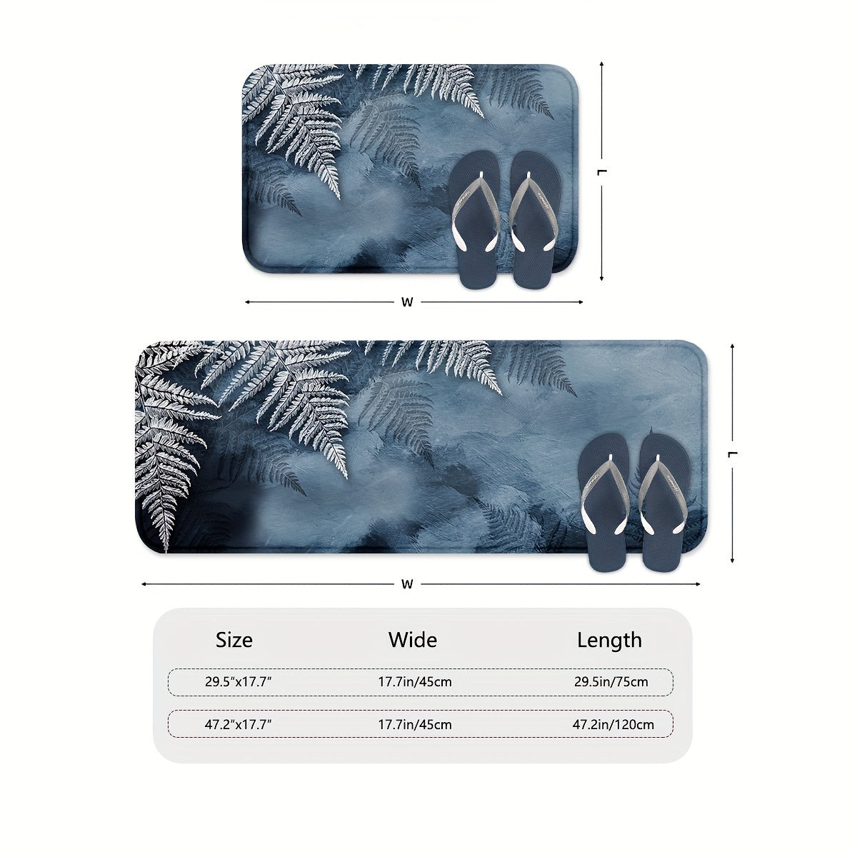 Set of 2 Non-Slip Machine Washable Kitchen Rugs Absorbent Polyester Floor Mats