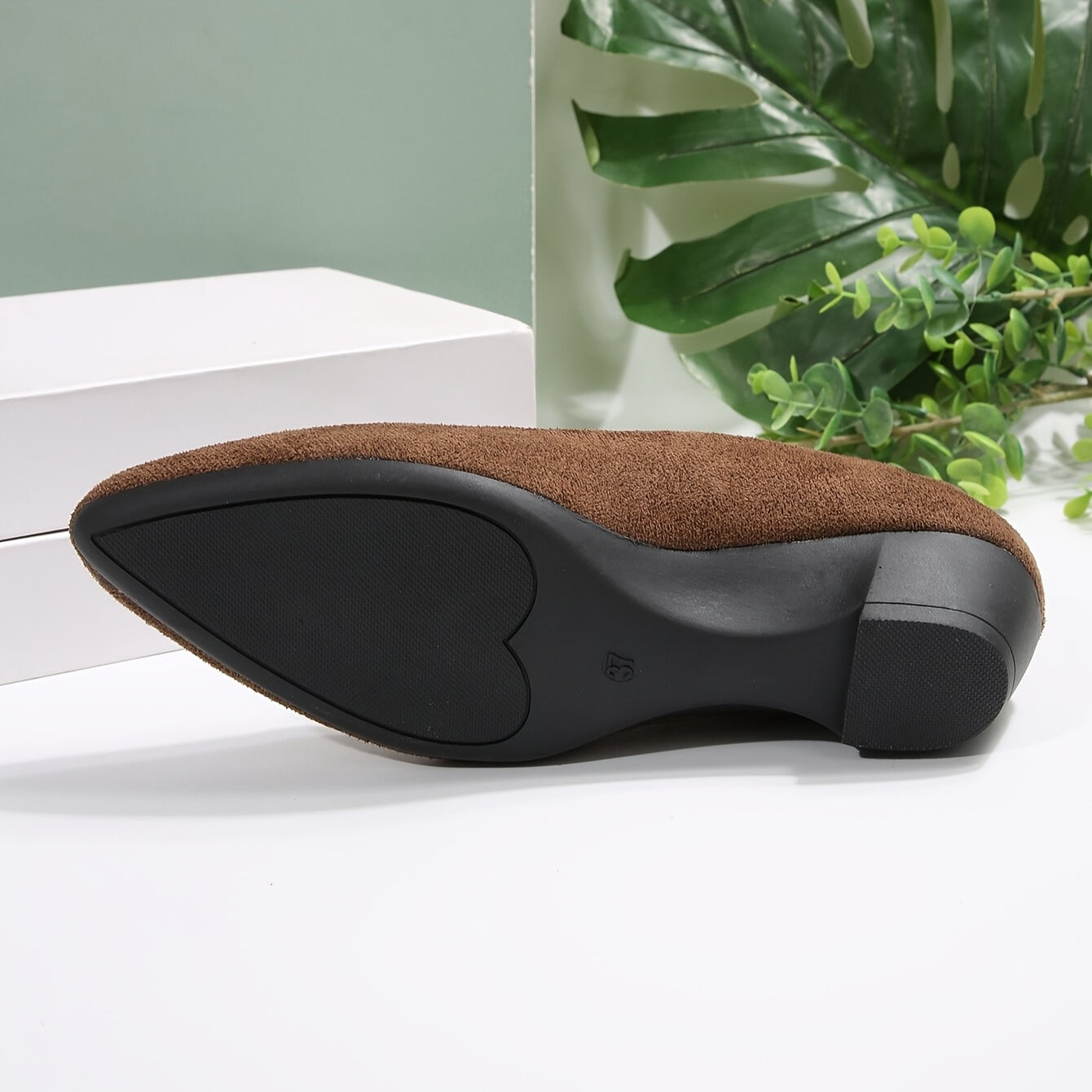 Women's Pointed-Toe Wedge Pumps With Elastic Strap Brown Breathable Fabric