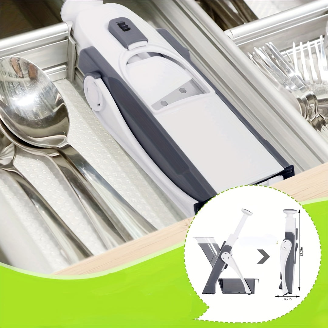 Multi-Functional 5-in-1 Vegetable Chopper Gray, Adjustable Thickness, Easy Meal Prep