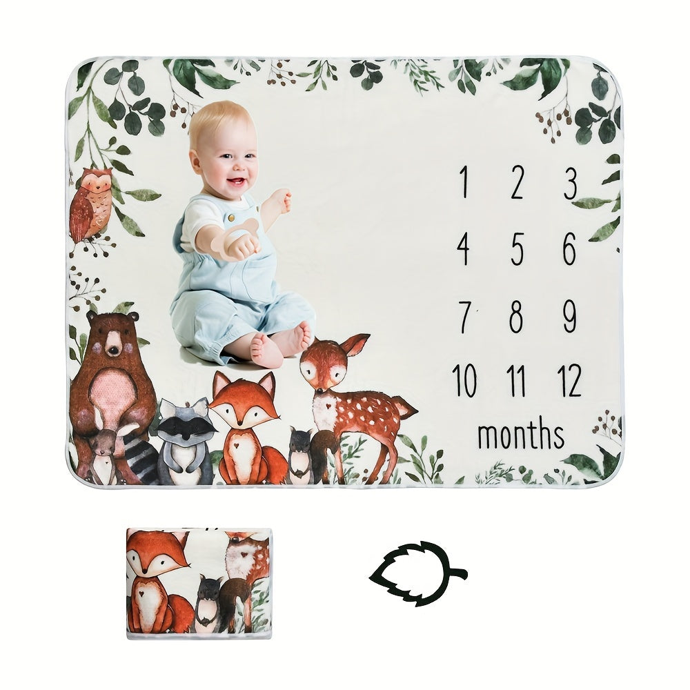 Animal Print Flannel Milestone Blanket for Newborns and Babies 74x39cm