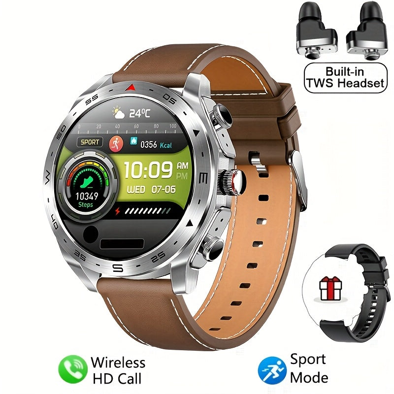 Reloj inteligente para hombres con auriculares TWS integrados, pantalla táctil HD, rastreador de actividad física, correa de acero y silicona resistente al agua