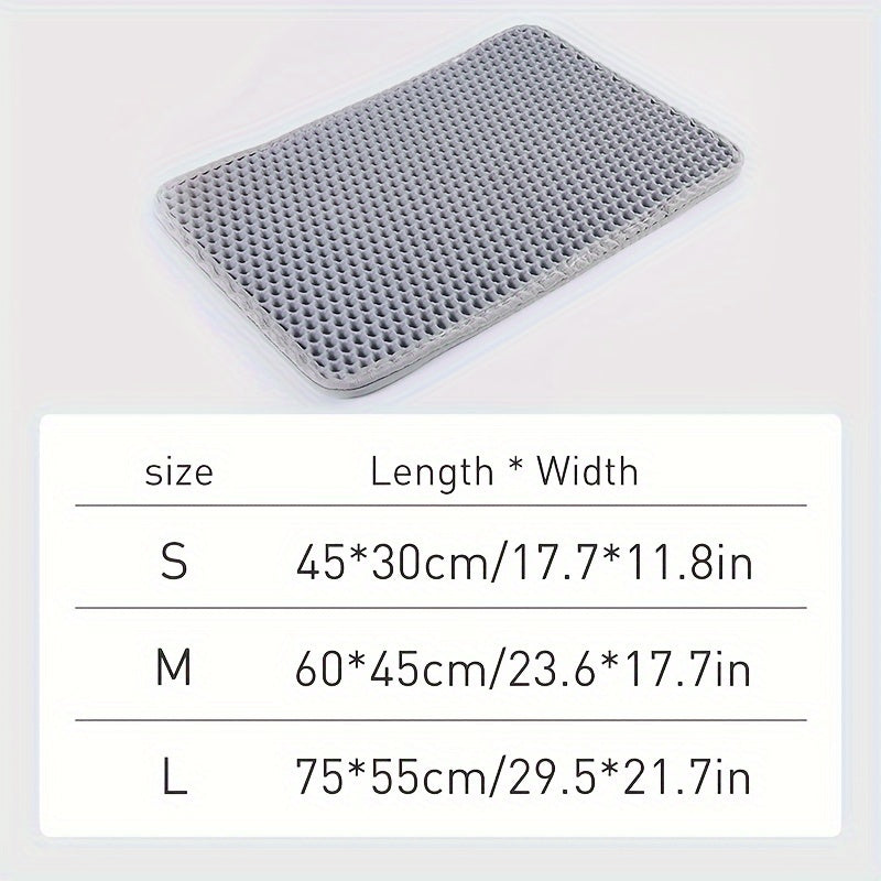 Коврик для кошачьего туалета с двойным слоем улавливает наполнитель и предотвращает разбрызгивание, а также служит прочным ковриком для царапания и уборки для домашних животных.