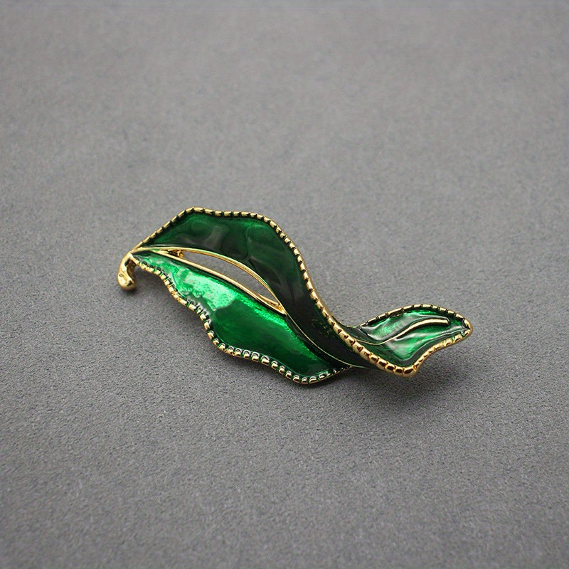 Green Leaf Enamel Brooch Pin Botanical Flower Jewelry Unisex Corsage