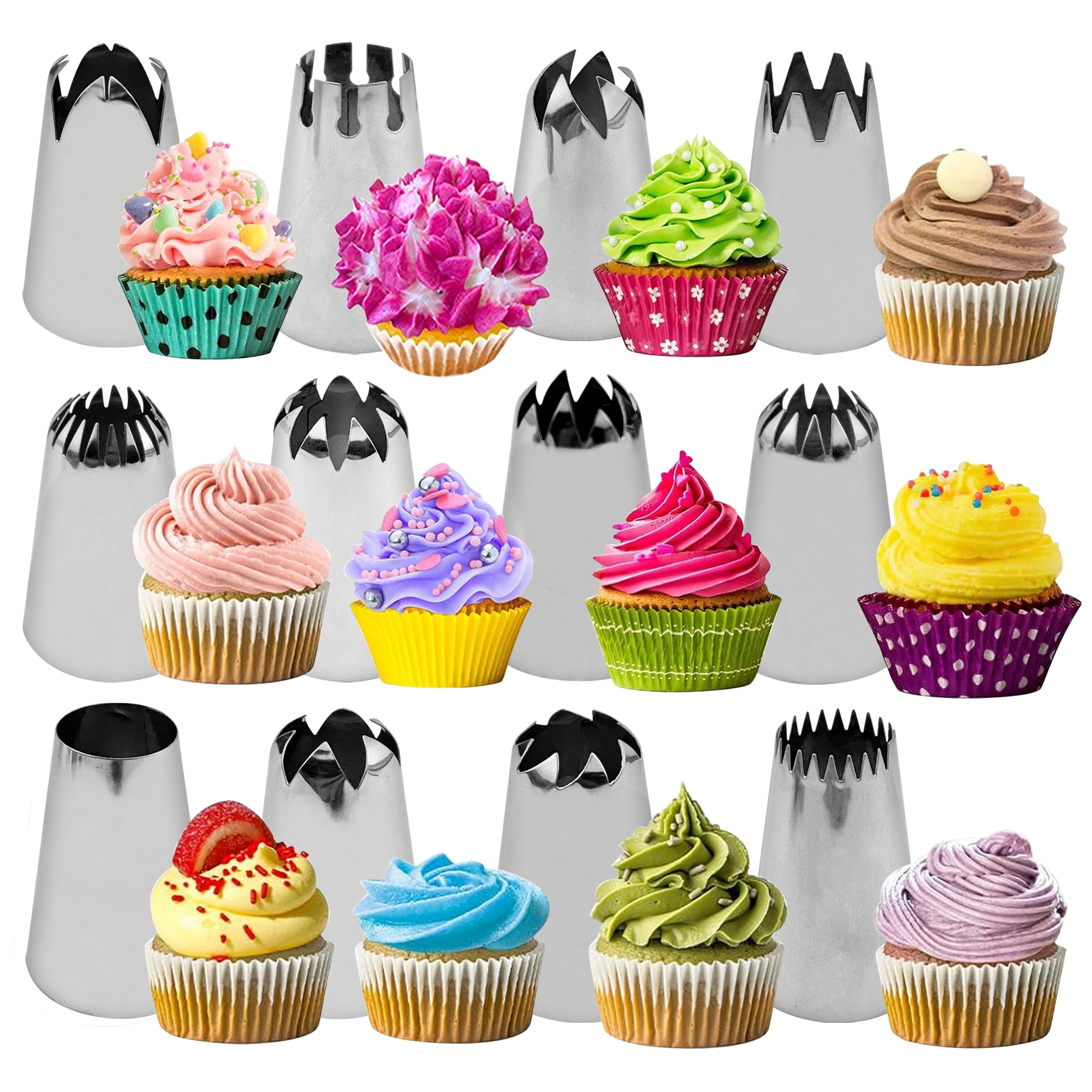 Set of 12 Stainless Steel Cake Decorating Tips Assorted Shapes for Cupcakes and Icing