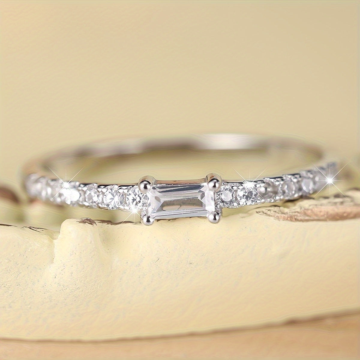 Sterling Silver Zirconia Thin Band Ring for Women Engagement and Formal Wear