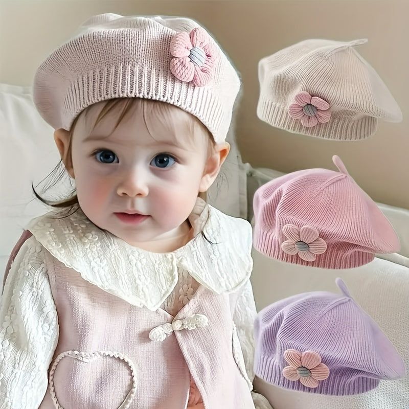 Gorro de beré infantil para bebé niña de algodón con estampado floral, de temporada, elástico y lavable