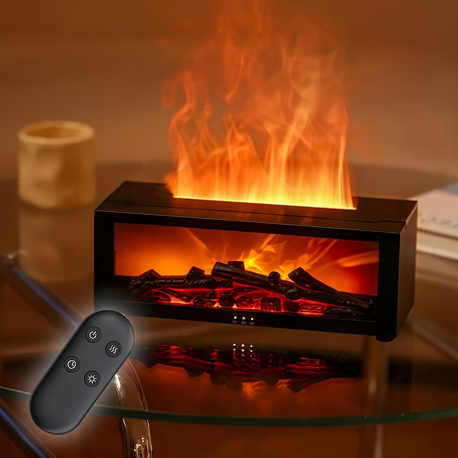 Aromatherapy Diffuser with Flame Light 150ml Cool Mist Humidifier Remote Control