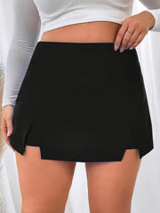 Falda pantalón de talla grande para mujer negra de cintura alta con dobladillo doble con abertura lateral