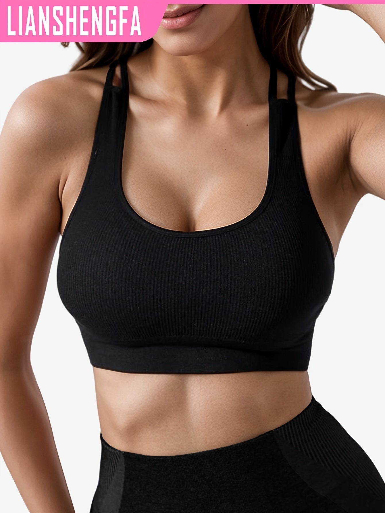 High-Elastic Sports Bra Seamless Yoga Tank Top Breathable Mesh Double Shoulder
