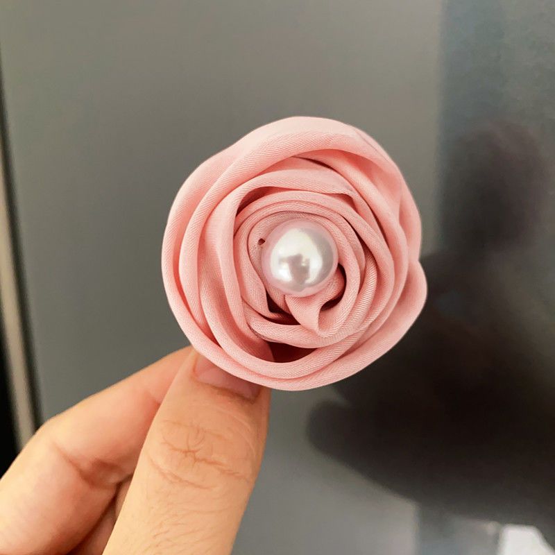 Satin Fabric Rose Brooch and Pearl Bow Hairpin Set for Women