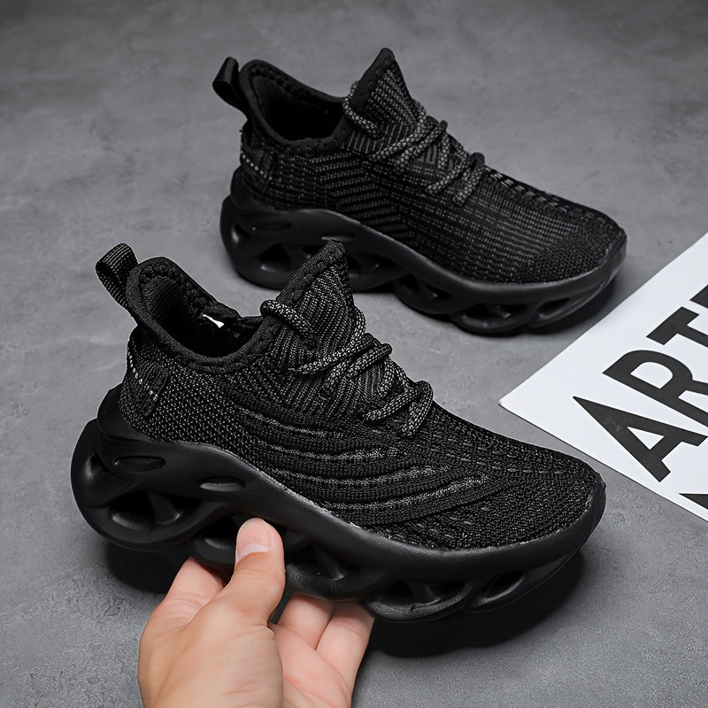 Kids Mesh Sneakers for Running and Tennis Lightweight Breathable Black Low-Top