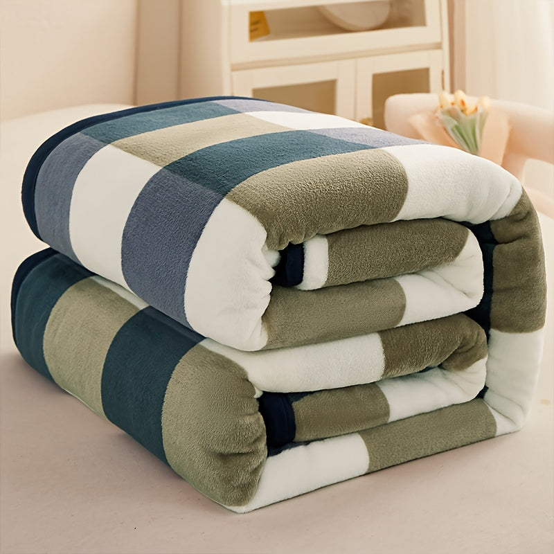 Blue Plaid Flannel Throw Blanket Soft Cozy All Seasons for Naps Travel