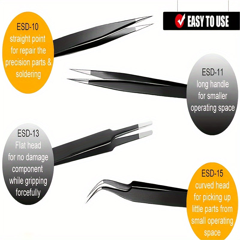 Stainless Steel Oblique Mouth Pliers Set with Anti-Static Tweezers for Eyelash and Eyebrow Beauty