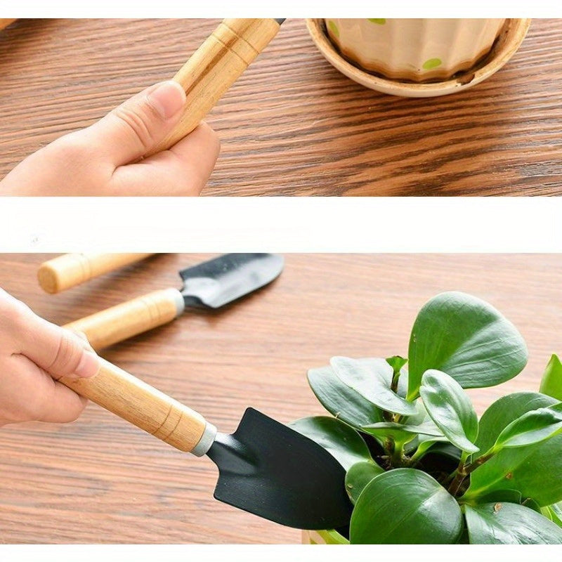 Succulent Plant Gardening Tool Set with Mini Shovel Rake and Shovel Durable Metal and Wooden Handles