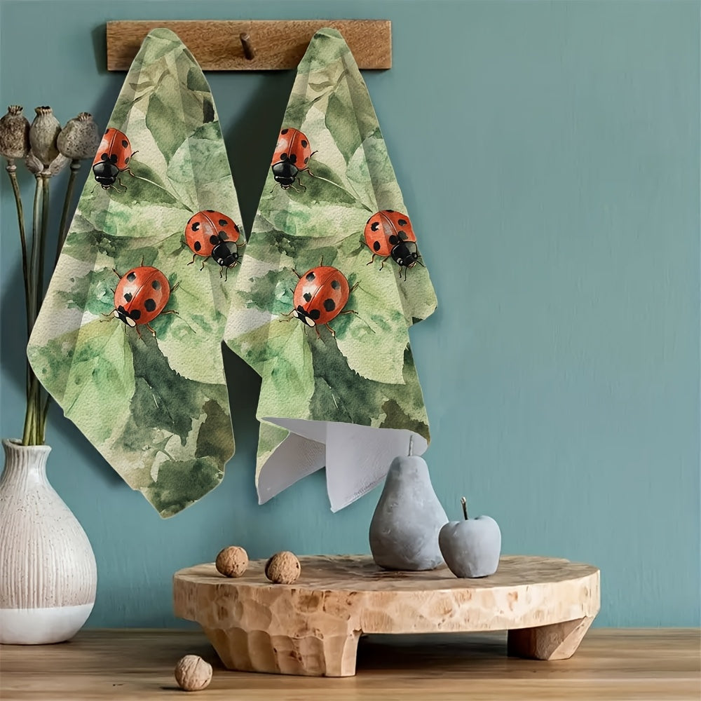 Juego de 2 toallas de cocina con mariquitas en acuarela, ultra suaves, absorbentes, 16x24 pulgadas
