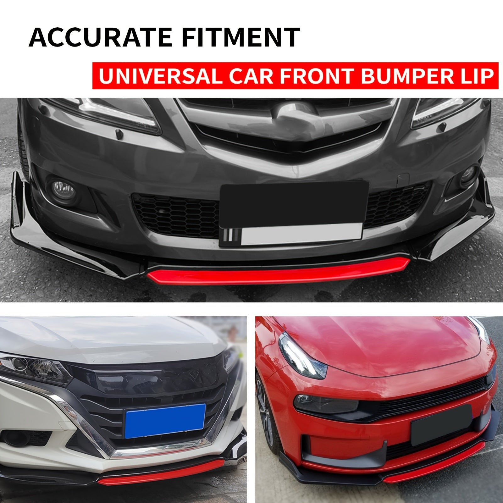 4Pcs Front Bumper Lip Spoiler Body Kit Black Red White Splitter Car Modification