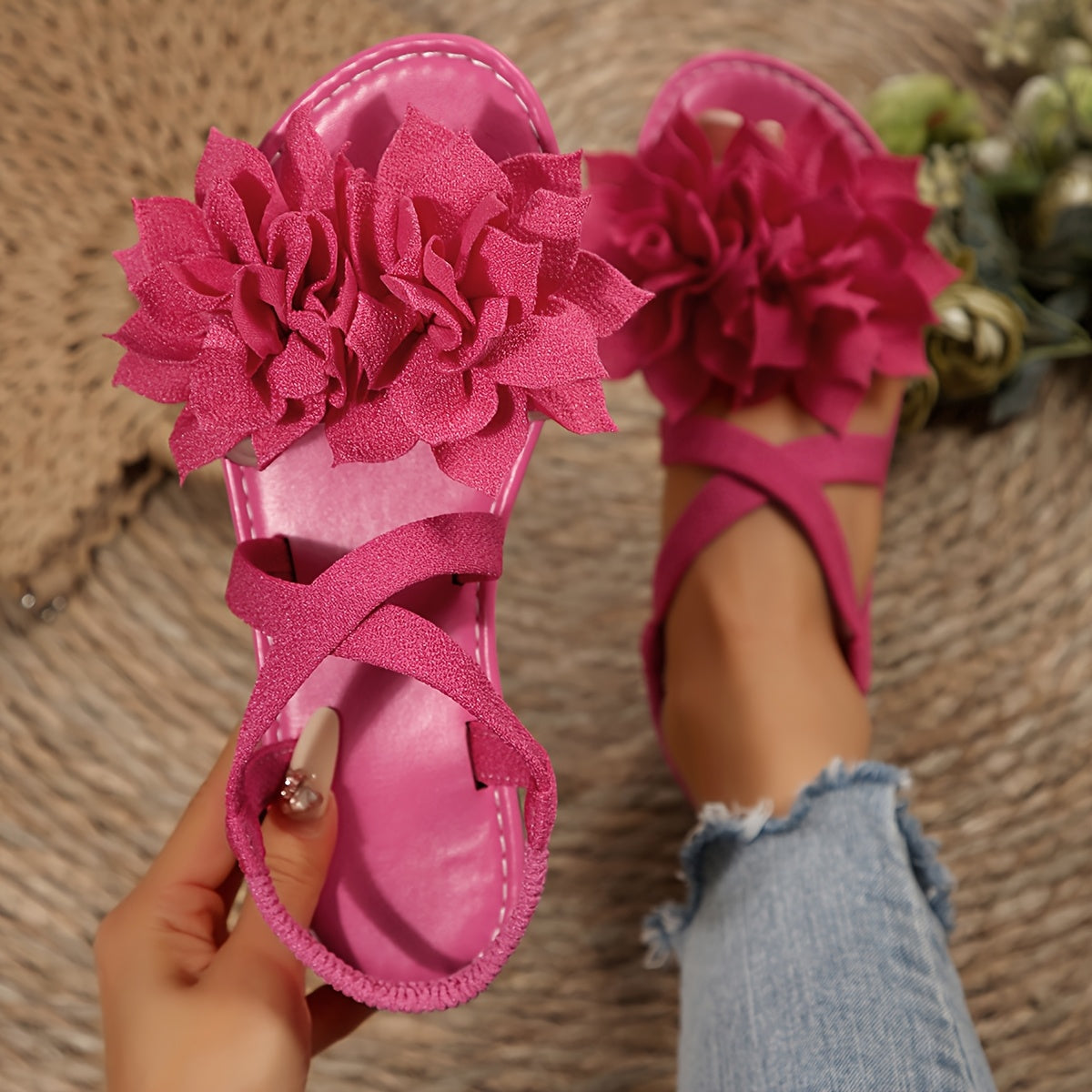 Women's Plus Size Flat Sandals Open-Toe Slip-On Casual Summer Shoes