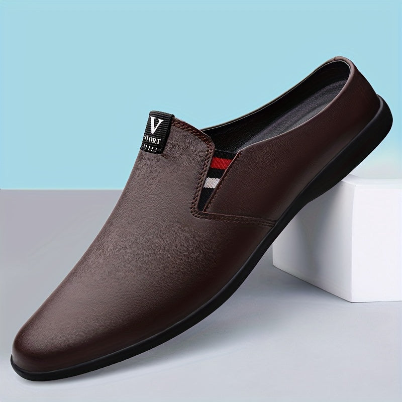 Men's Summer Slip-On Mules with Breathable Split Leather Upper Non-Slip Rubber Sole