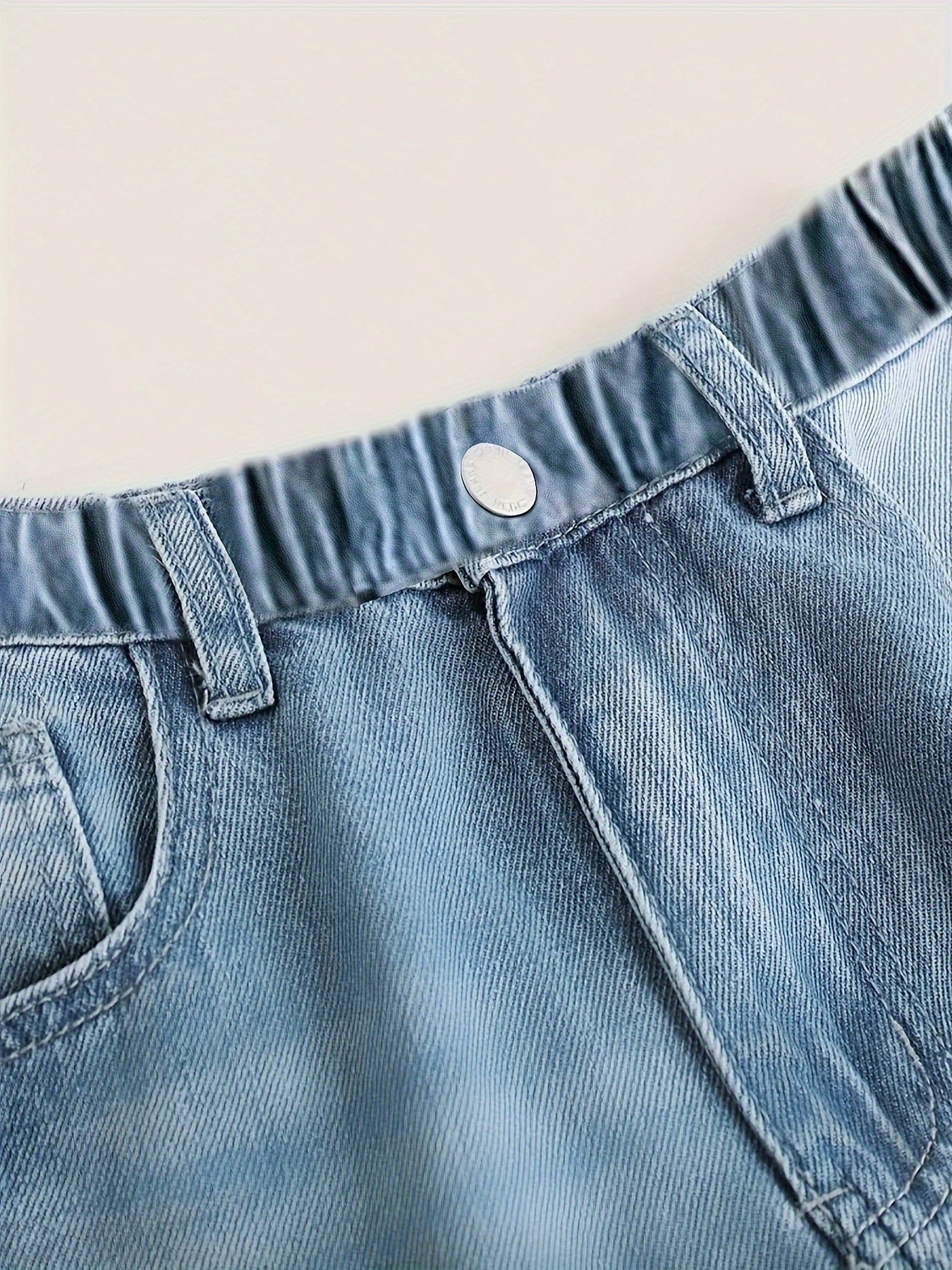 Teen Cotton Blend Denim Jeans with Elastic Waist and Straight Leg