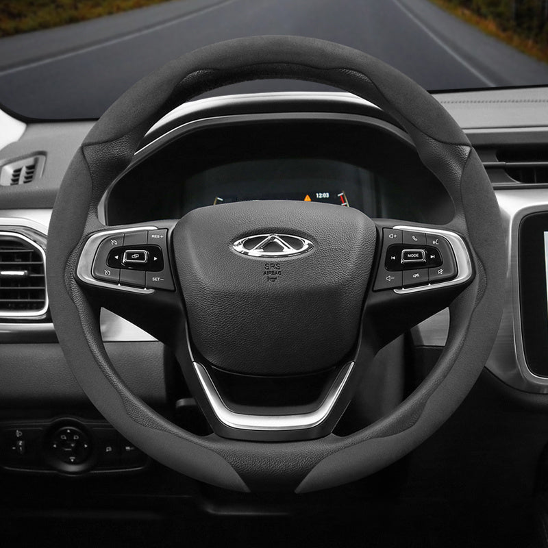 2PC Set Winter Velvet Anti-Slip Ultra-Thin Steering Wheel Cover Black Green Red Orange Brown