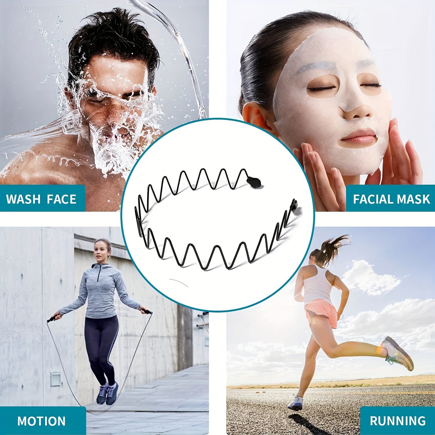 Set of 9 Black Metal Wave Hair Bands Unisex Sports and Daily Wear