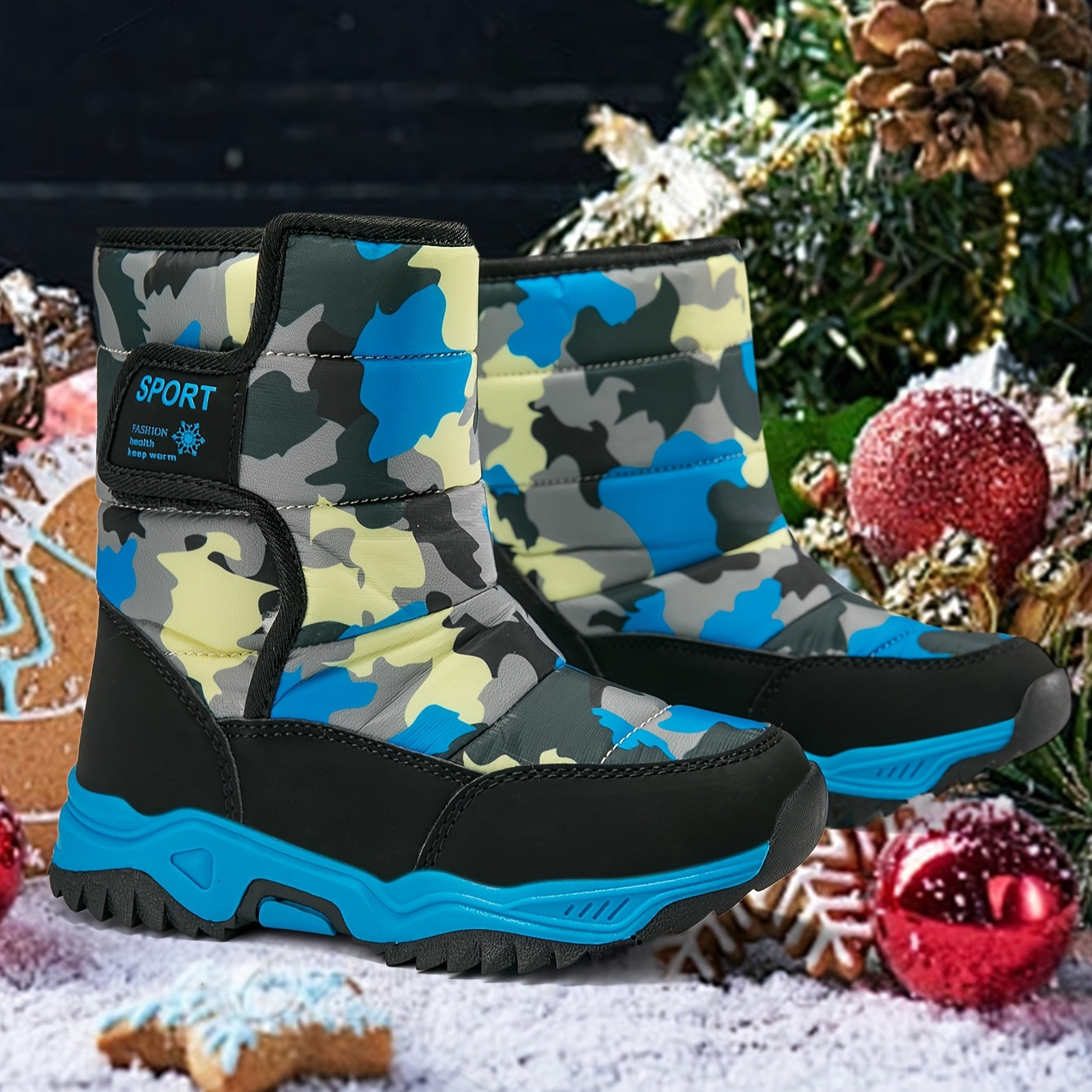 Kids Winter Boots Waterproof Non-Slip High Top Camo Pattern for Boys and Girls