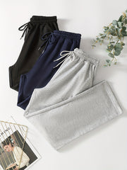 Women's Casual Joggers with Drawstring High Waist Pockets Solid Knit Fabric Spring Fall