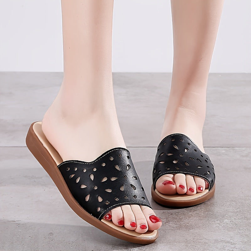 Women's Solid Color Slide Sandals Lightweight Floral Hollow Out Wedges