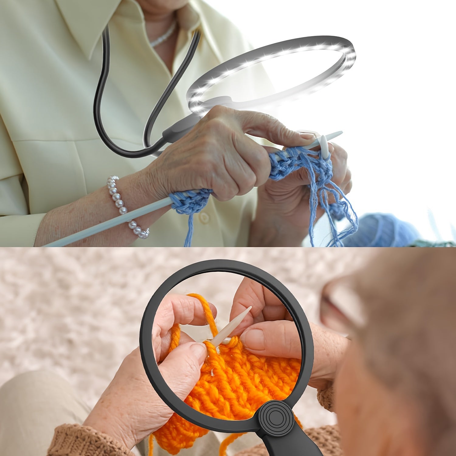 Hands-Free Lighted Magnifier with Large Neck-Wearable Lens and LED Illumination