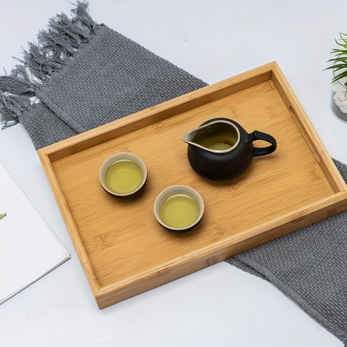 Bamboo Serving Tray with Handles for Eating, Working, and Storage