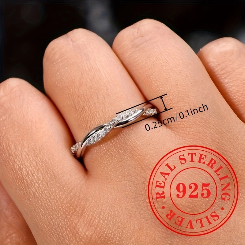 Sterling Silver Ring 925 Zirconia Crisscross Elegant Jewelry for Brides Engagements
