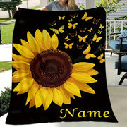 Personalized Sunflower and Butterfly Print Flannel Blanket Soft Warm Machine Washable All-Season