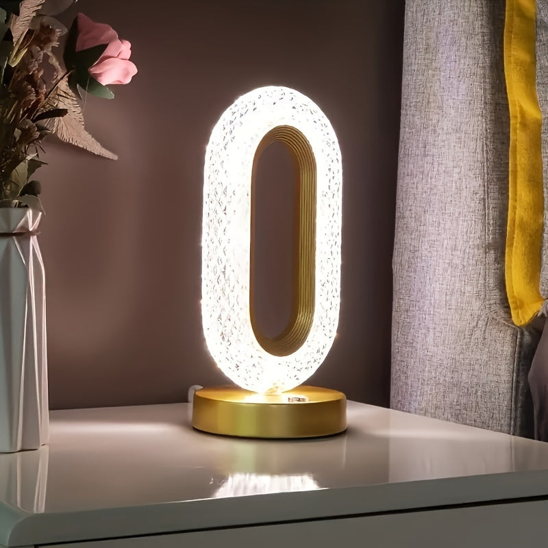 Oval Crystal Table Lamp with USB Charging and LED Light for Bedroom or Office Decor