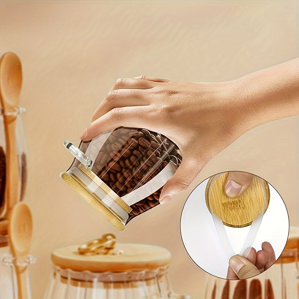 Tarro de vidrio para té con tapa de madera y cuchara, 350 ml, almacenamiento para hojas de té sueltas