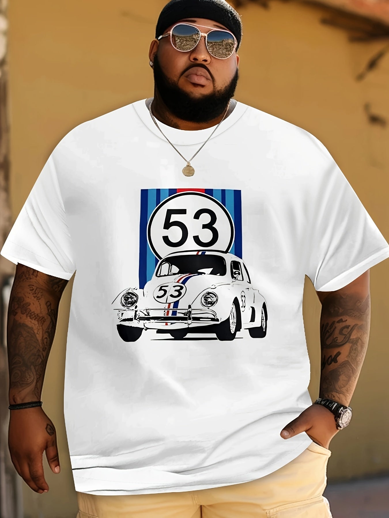 Erkaklar uchun Retro Poyga Grafik T-Shirt, 3D Chop Beetle Dizayni, Qora va Oq, Tasodifiy/Sport Uslubida Polyester Aralashmasi, KATTA O'lcham