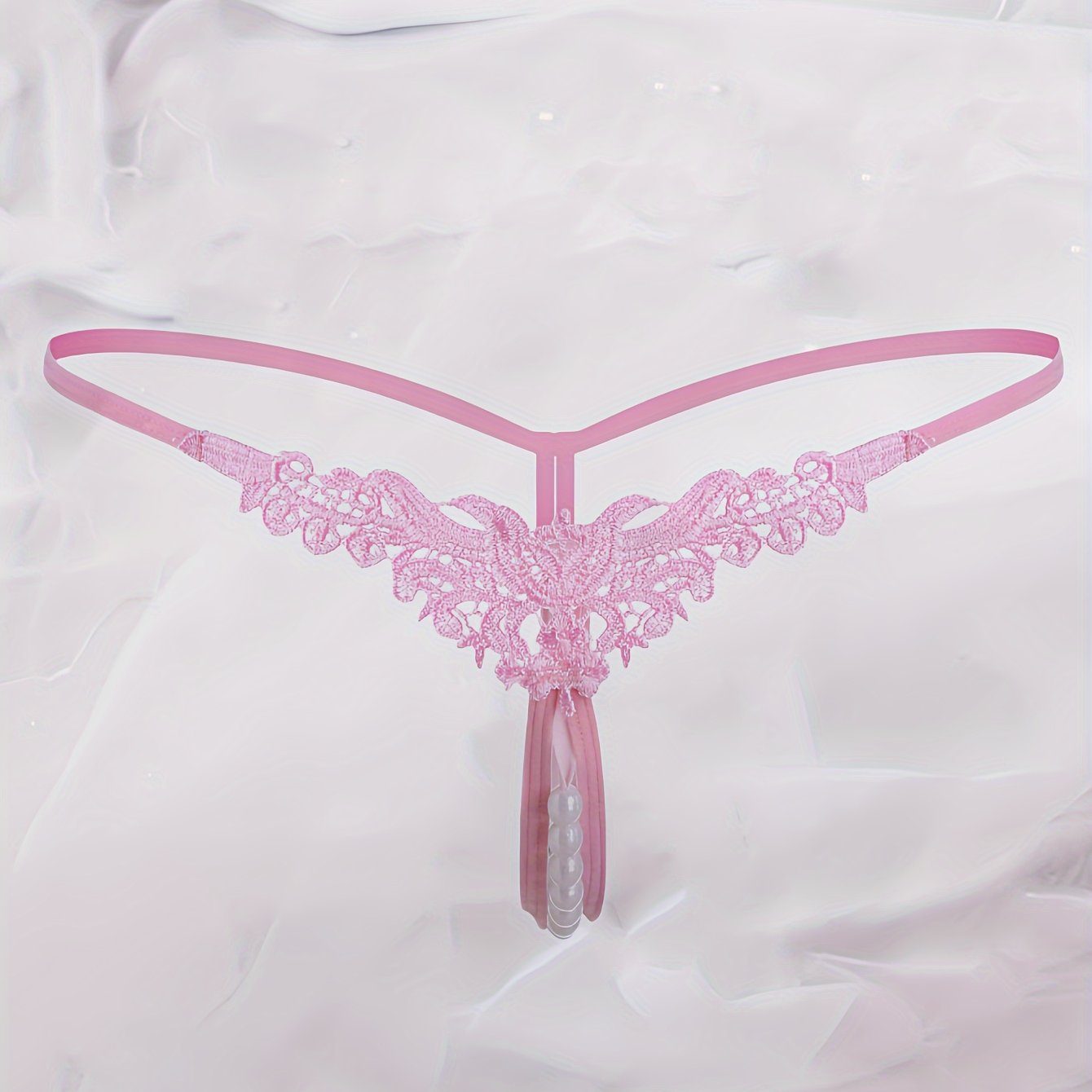 Women's Low-Rise Faux Pearl Thong Lingerie Underwear