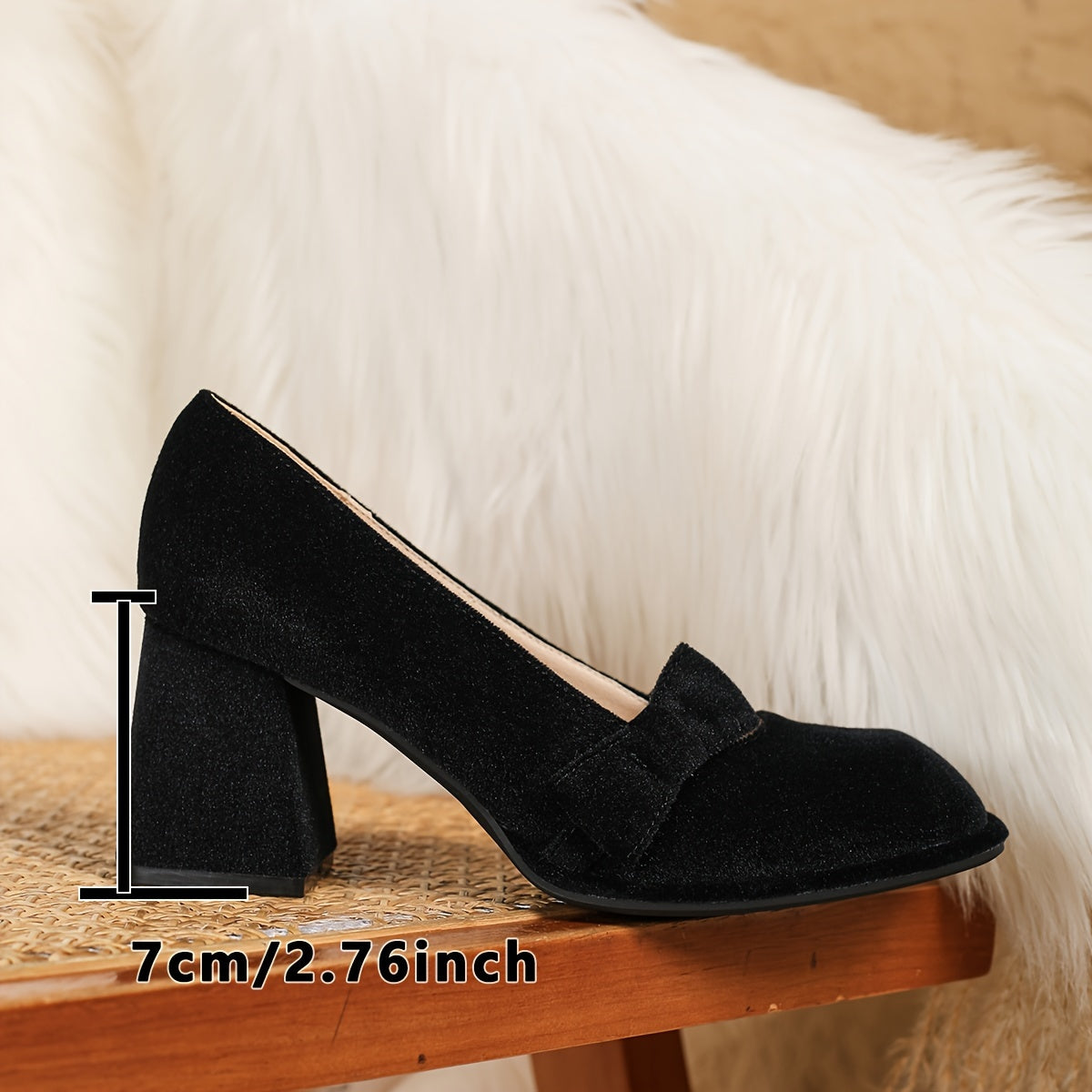 Women’s Chunky Heel Mary Jane Pumps Breathable Fabric Square Toe High Heels